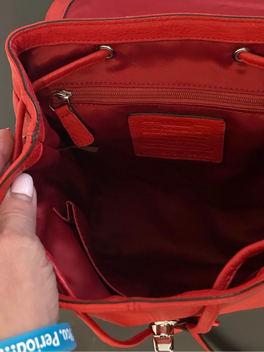 Coach Red Pebbled Leather Turnlock Drawstring Backpack Top Handle F24385